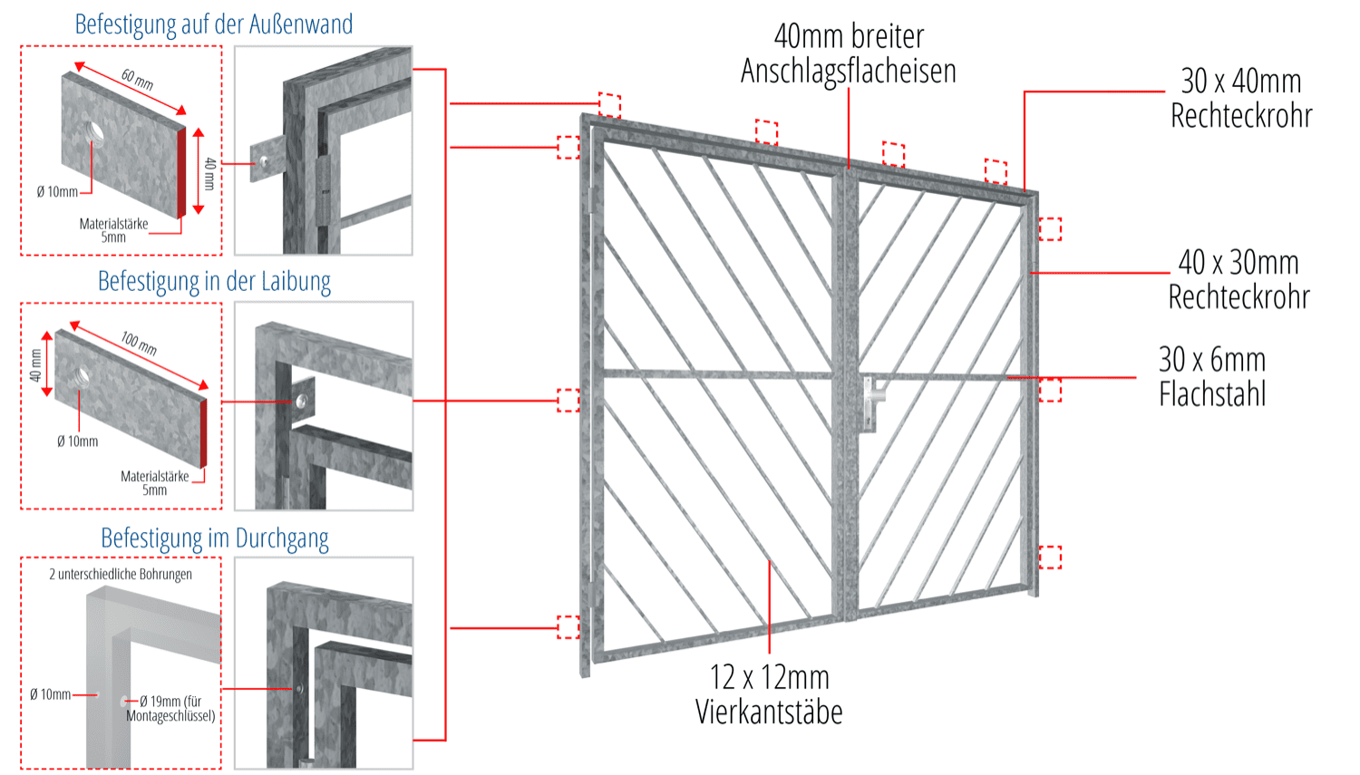 Gittertür verzinkt 2-flügelig Diagonalstab 2