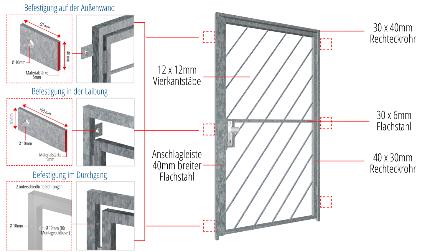 Gittertür verzinkt Diagonalstab 1