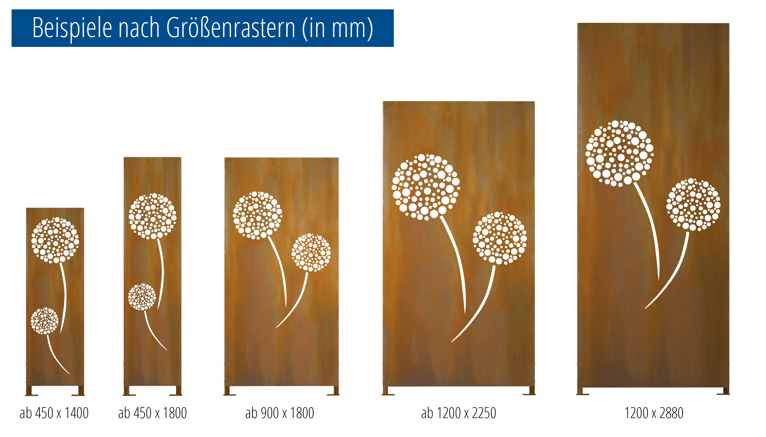 Sichtschutz Cortenstahl "Pusteblume 2" | Metallbau-onlineshop.de